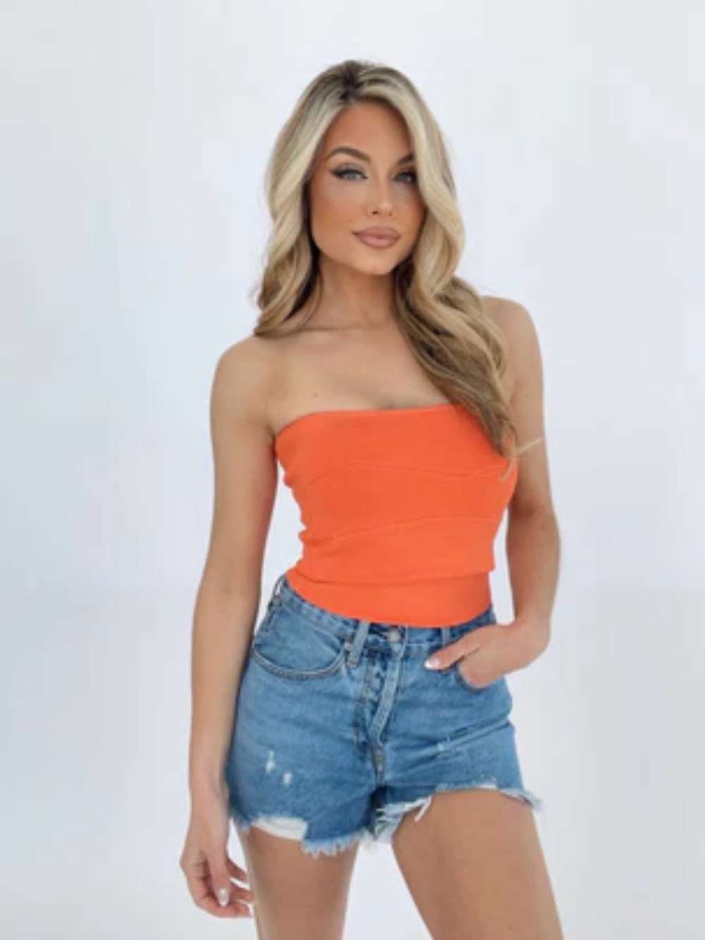 Listicle Orange Strapless Knit Tube Top